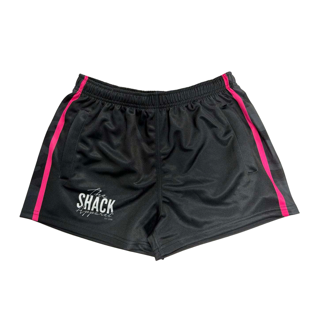 Footy Shorts with pockets - Black/Pink Camo