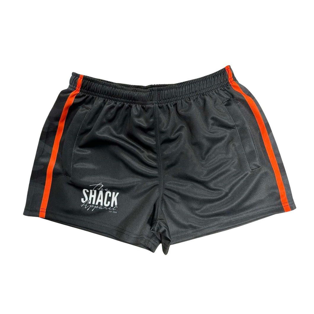 Footy Shorts with pockets - Black/Orange Camo